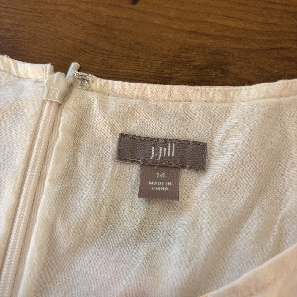 J.Jill Women's 100% Linen Floral Shift Dress Size 14 Pink Orange Watercolor Midi - Picture 6 of 8